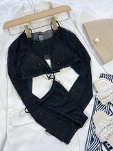 Black Sparkly Three Piece Mesh Bikini Set with Bolero Woman Swim sets
