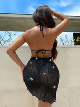 Black Sparkly Three Piece Swim Set with Sheer Skirt Woman Swim sets