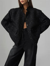 Black Sparkly Tweed Jacket for Women with Pockets Black
