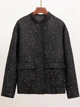 Black Sparkly Tweed Jacket for Women with Pockets