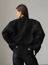 Black Sparkly Tweed Jacket for Women with Pockets