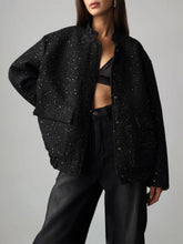 Black Sparkly Tweed Jacket for Women with Pockets