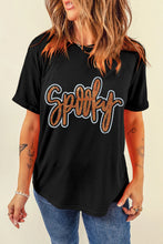 Black Spooky Halloween Rhinestone Graphic T Shirt for Women
