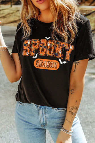Black Spooky Season Halloween T-Shirt for Women Black