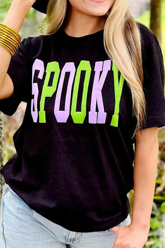 Black Spooky Text Womens T Shirt Black
