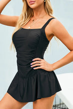 Black Square Neck Ruched Swim Dress Black
