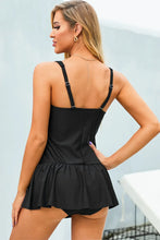 Black Square Neck Ruched Swim Dress