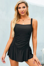 Black Square Neck Ruched Swim Dress