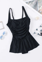 Black Square Neck Ruched Swim Dress