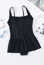 Black Square Neck Ruched Swim Dress Swimwear