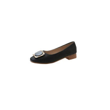 Black square toe flats with decorative gold buckle