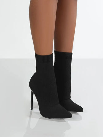 Black Stiletto Sock Boots High Heel Mesh Women's Footwear Black