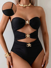 Black Strapless Cutout Swimsuit with Removable Padding Black