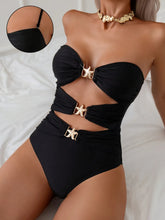 Black Strapless Cutout Swimsuit with Removable Padding