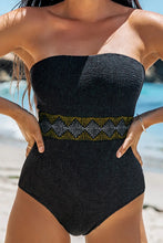 Black Strapless One Piece Swimsuit with Beaded Waist Belt Black