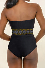 Black Strapless One Piece Swimsuit with Beaded Waist Belt