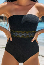 Black Strapless One Piece Swimsuit with Beaded Waist Belt Swimwear