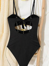 Black Strapless Swimsuit with Gold Rings and Cutout Detail