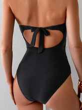 Black Strapless Swimsuit with Gold Rings and Cutout Detail