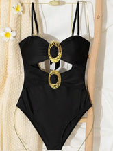 Black Strapless Swimsuit with Gold Rings and Cutout Detail