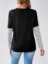 Black Striped Heart Detail Long Sleeve Shirt for Women