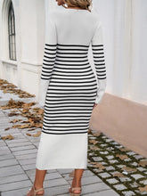 White and Black Striped Knit Midi Sweater Dress for Women