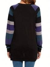 Black Striped Long Sleeve Stretch Tunic for Women