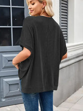 Black striped waffle knit poncho top for women