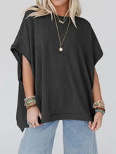 Black Striped Waffle Knit Poncho Top for Women Woman T Shirts