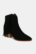 Black Suede Fringe Point Toe Ankle Boots for Women