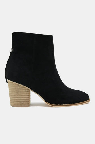Black Suede Point Toe Ankle Boots with Block Heel Black