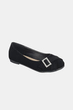 Black Suede Rhinestone Buckle Ballet Flats for Women Black