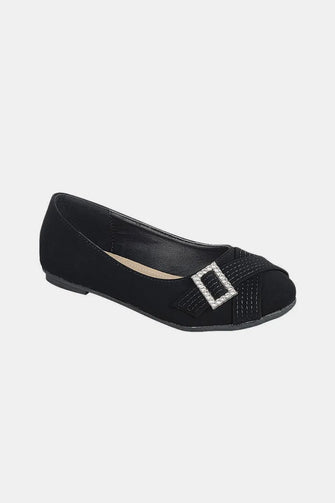 Black Suede Rhinestone Buckle Ballet Flats for Women Black