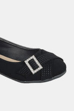 Black Suede Rhinestone Buckle Ballet Flats for Women