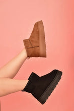 Black Suede Round Toe Platform Ankle Boots for Women Black