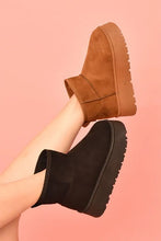 Black Suede Round Toe Platform Ankle Boots for Women