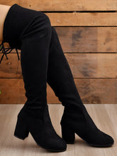 Black Suede Thigh High Heeled Boots for Women