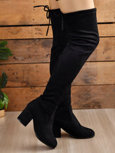 Black Suede Thigh High Heeled Boots for Women