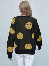 Black Sweater with Yellow Smiley Faces for Women Sweater Pullovers