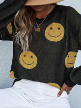 Black Sweater with Yellow Smiley Faces for Women Sweater Pullovers