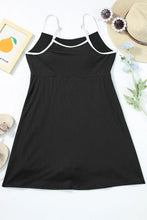 Black Swim Dress with White Trim Removable Padding Stretchy Fabric Swimwear