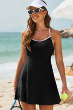 Black Swim Dress with White Trim Removable Padding Stretchy Fabric Swimwear