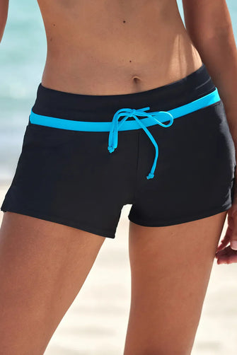 Black Swim Shorts with Turquoise or Blue Drawstring Machine Washable Black