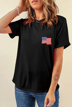 Black T Shirt with American Flag for Women Polyester Cotton Blend