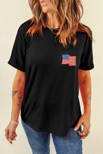 Black T Shirt with American Flag for Women Polyester Cotton Blend