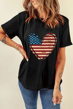 Black T-Shirt with American Flag Heart for Women