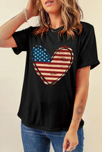 Black T-Shirt with American Flag Heart for Women
