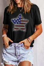 Black T-Shirt with American Flag Star and Light Blue Jeans Set Black