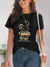 Black T-Shirt with Cartoon Rabbit Graphic for Women