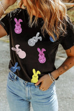 Black T-Shirt with Colorful Bunny Sequin Design for Women Black